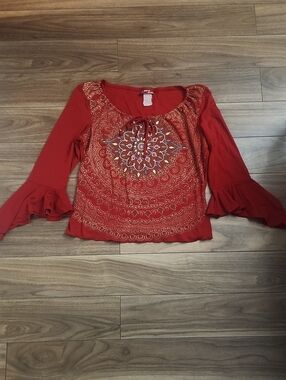 2/$10🔥Red Boho Medallion Peasant Top